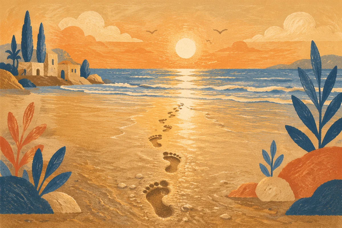 Sunrise Footprints on Golden Beach