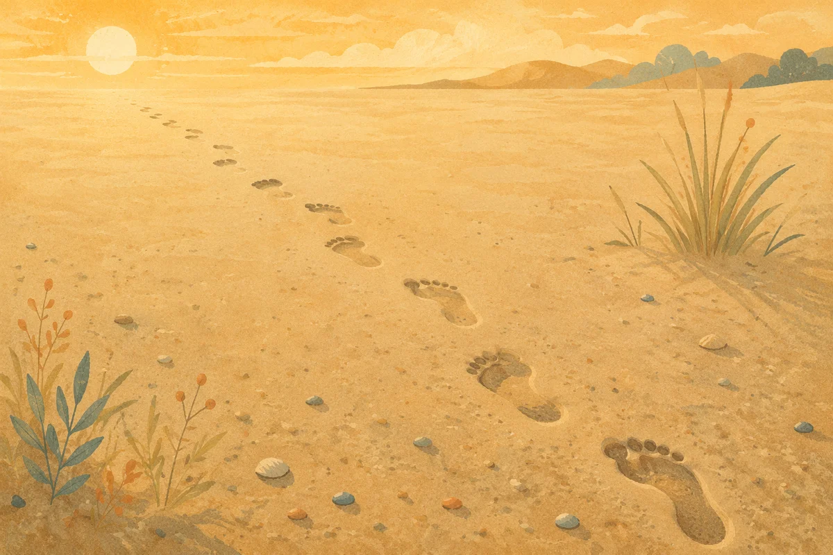 Footprints in Sand at Sunrise