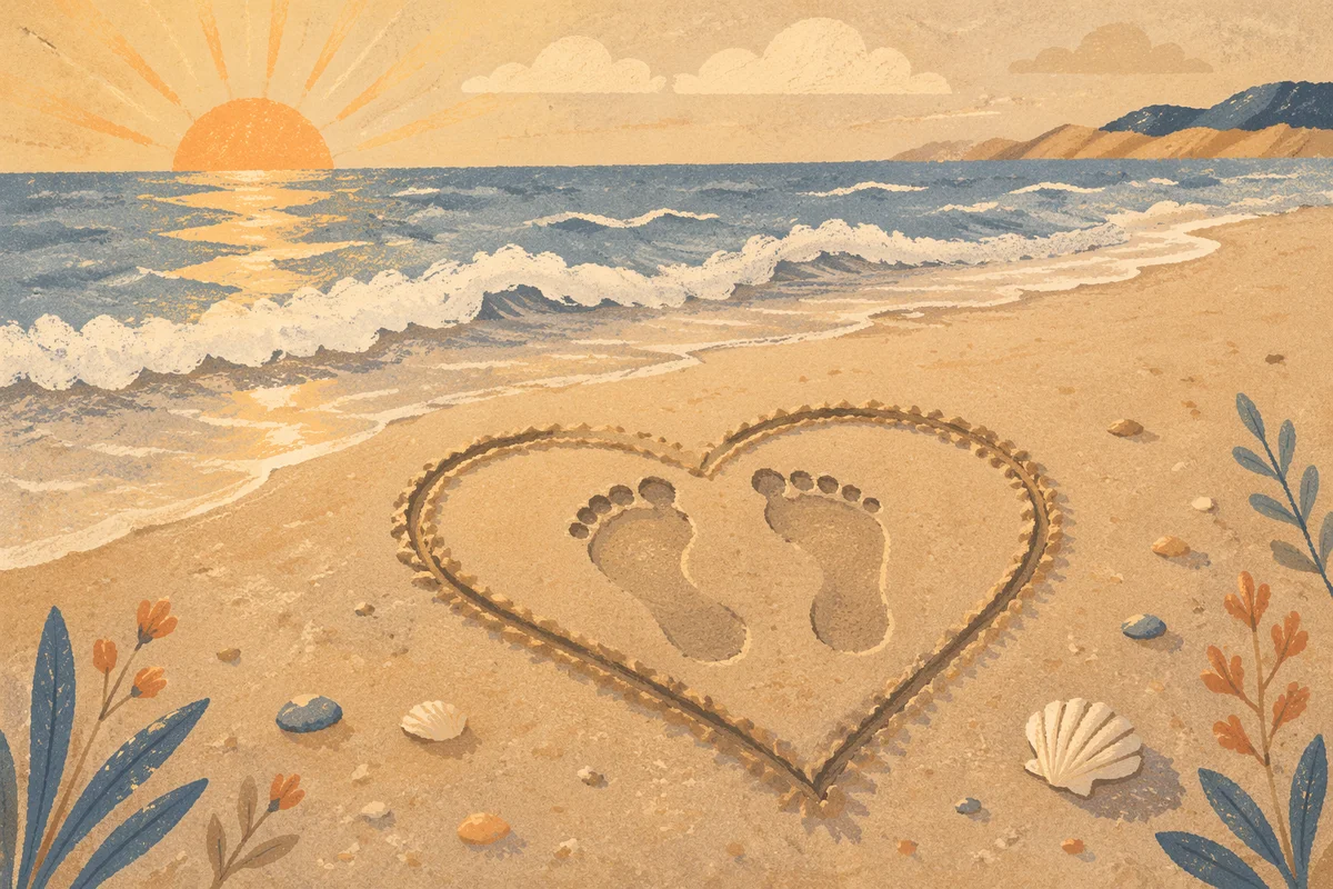 Footprints in Sand Heart at Sunrise