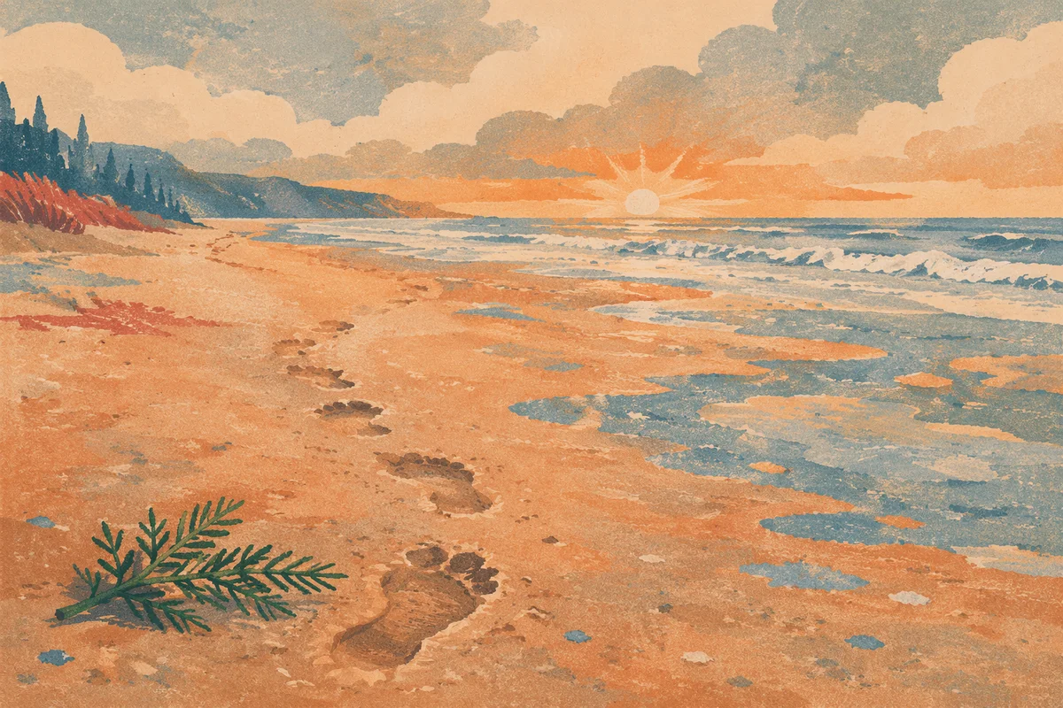 Evergreen Hope Footprints at Beach Sunrise