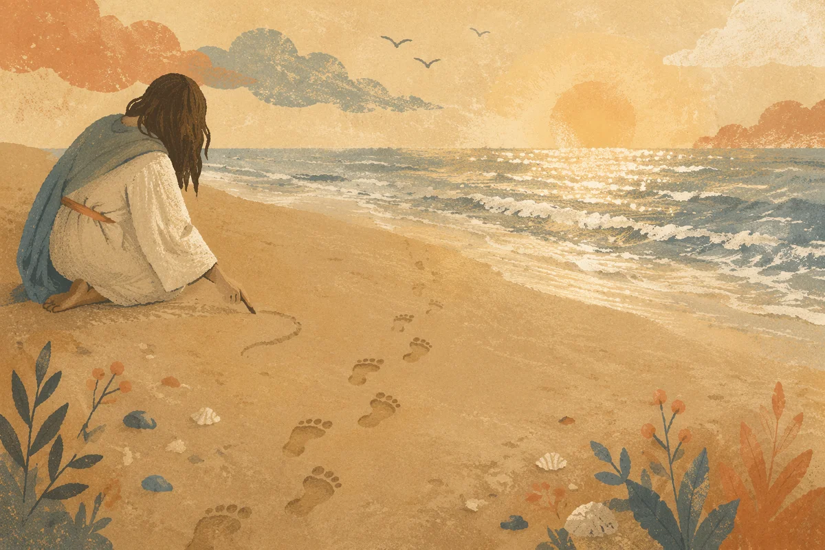 Footprints in Sand at Peaceful Beach Sunrise