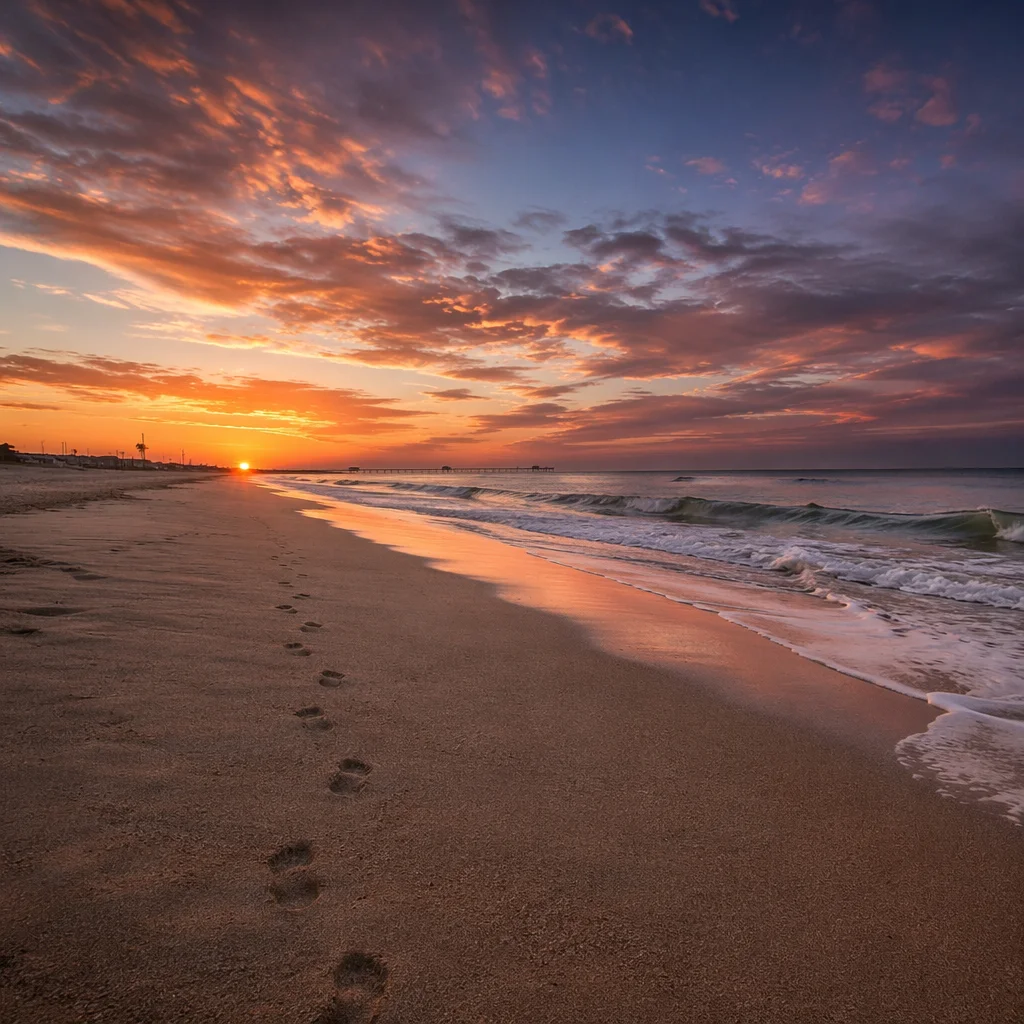 Footprints on Sunrise Beach Horizon