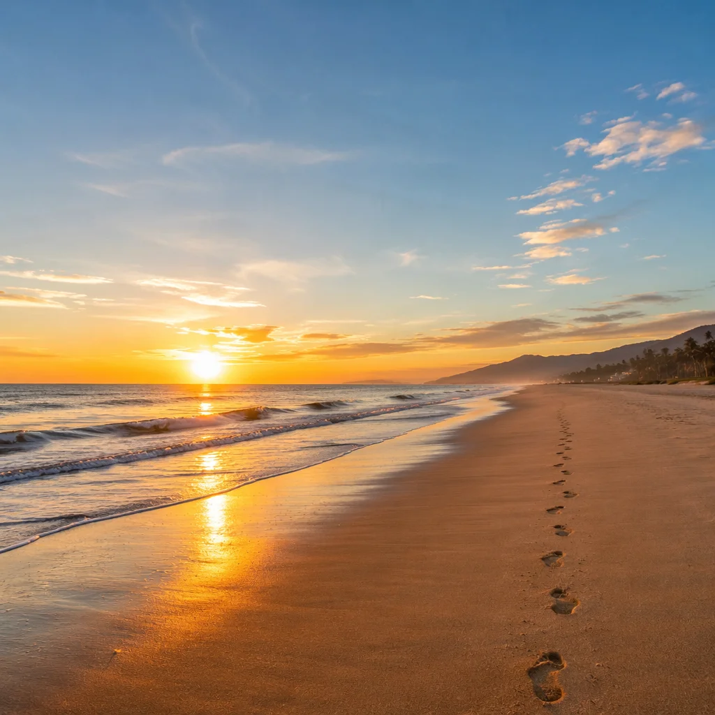 Footprints on Peaceful Sunrise Beach