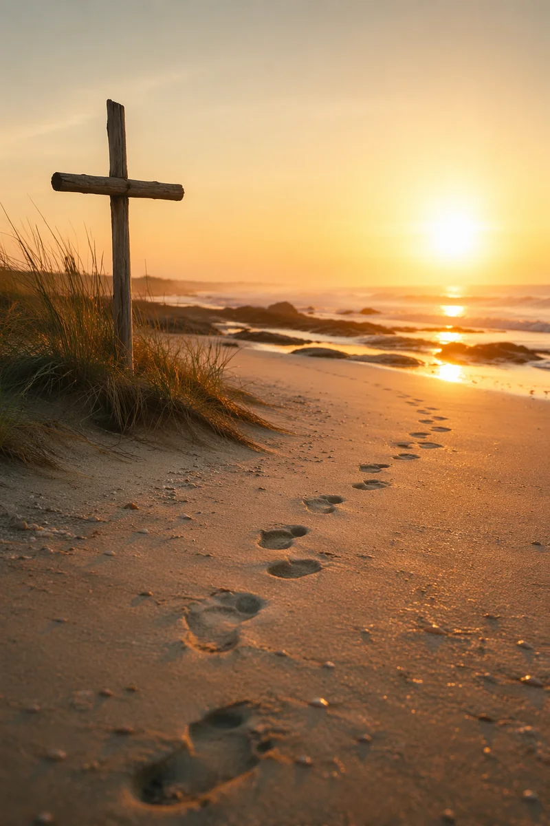 Footprints Toward Sunrise Beach Cross