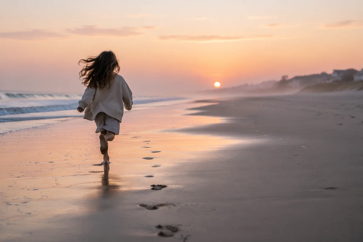 Footprints Along Peaceful Sunrise Shoreline