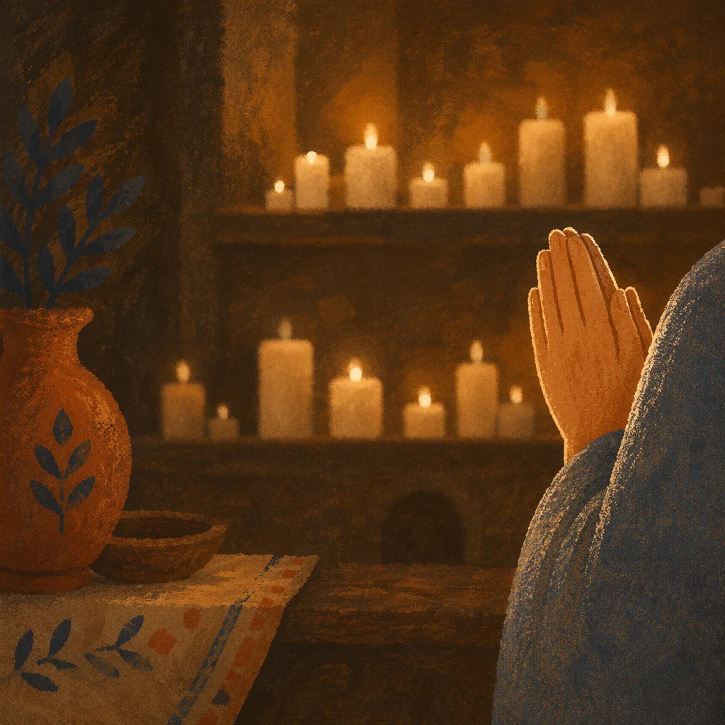 Candlelit Folded Hands in Quiet Prayer