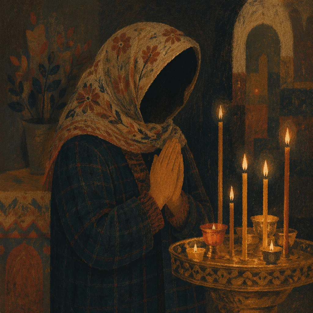Folded Hands in Candlelit Prayer