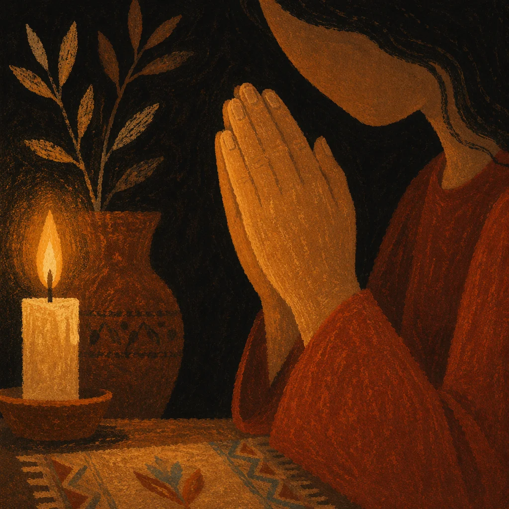 Candlelit Hands Folded in Quiet Prayer