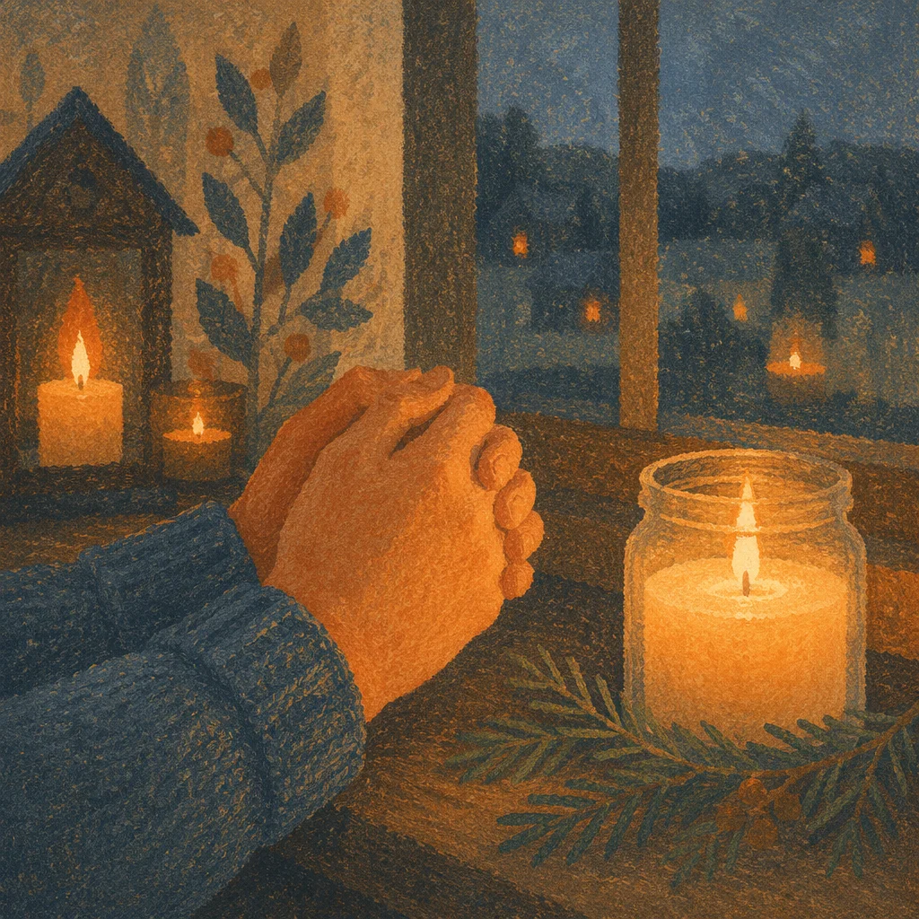 Folded Hands in Prayer by Candlelight