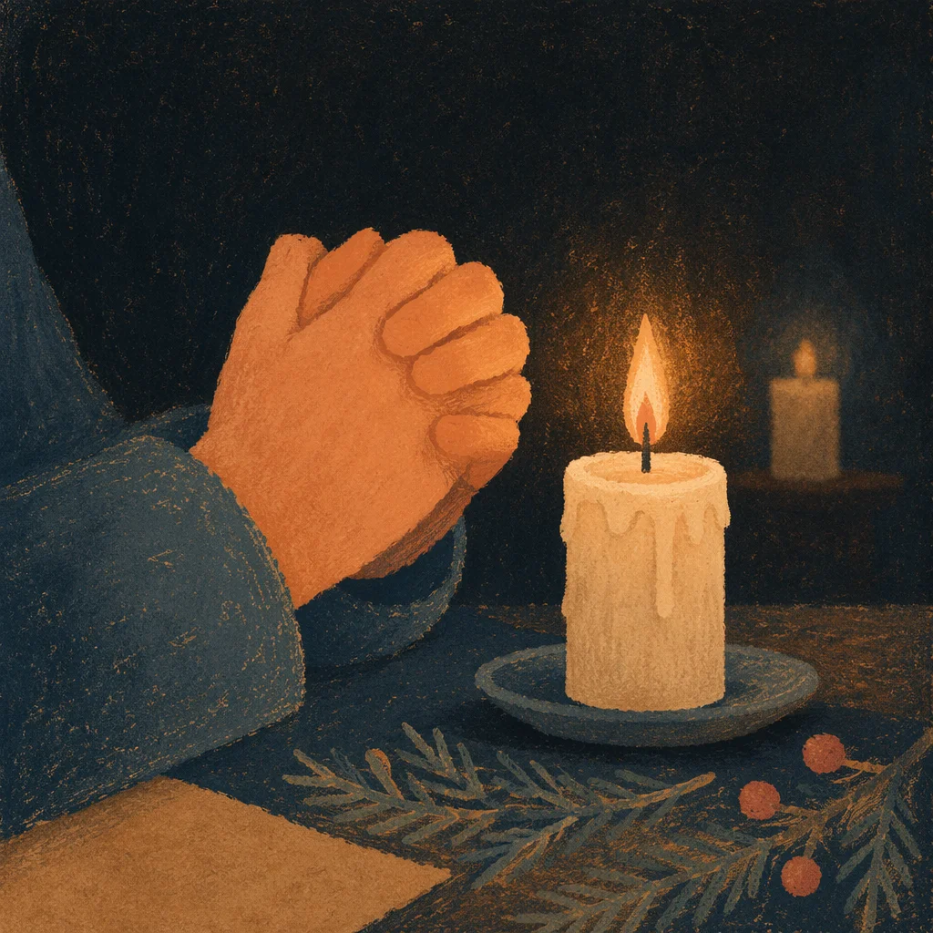 Folded Hands in Prayer by Candlelight