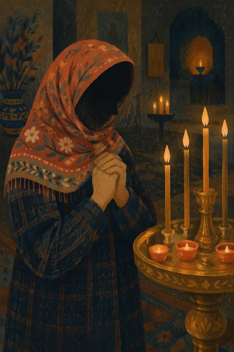 Folded Hands in Candlelit Prayer