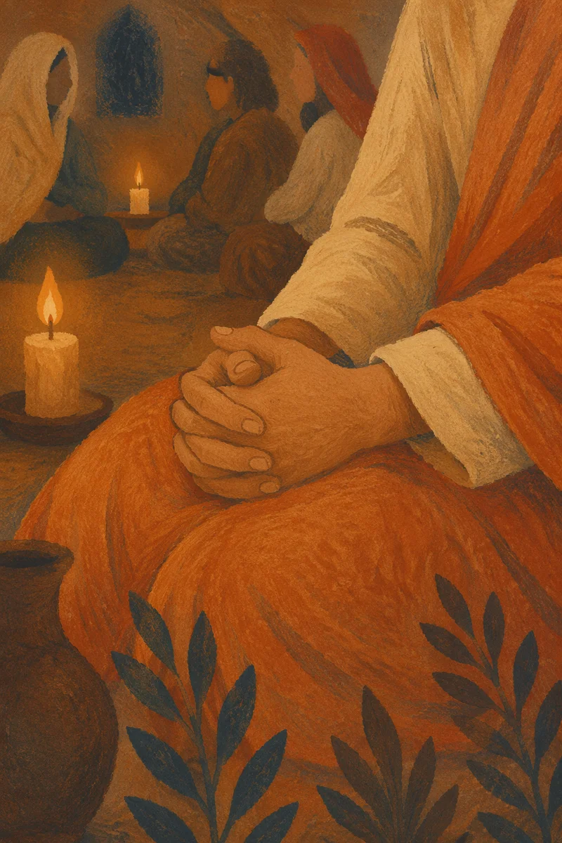 Candlelit Folded Hands in Quiet Prayer