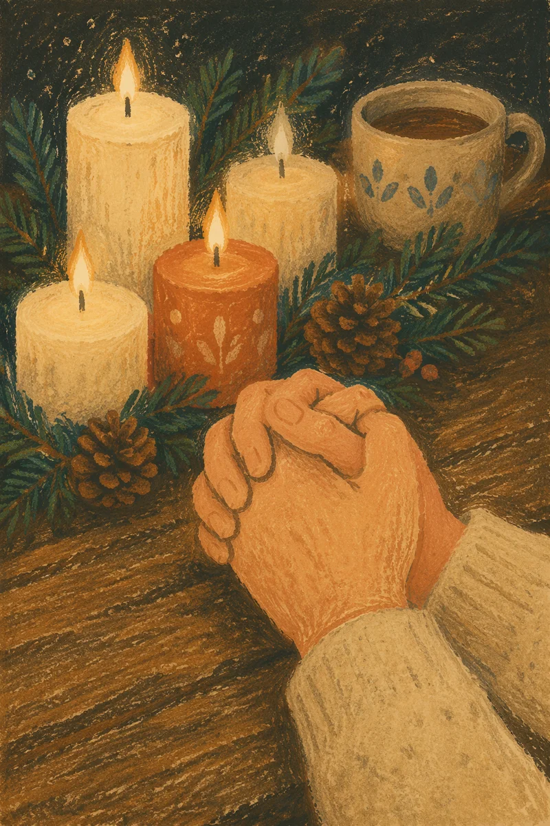 Hands Folded in Prayer by Candlelight