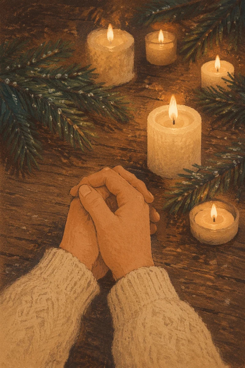 Hands Folded in Prayer by Candlelight