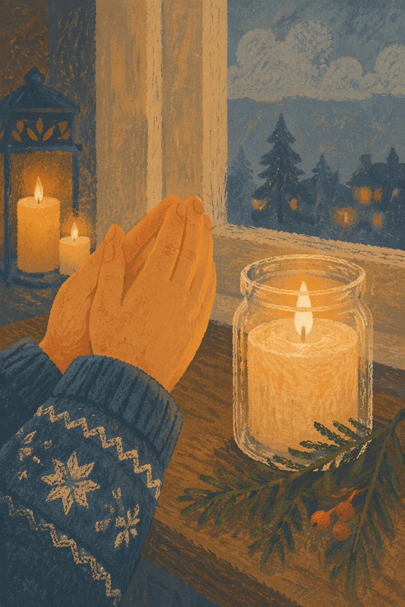Hands Folded in Prayer by Candlelight