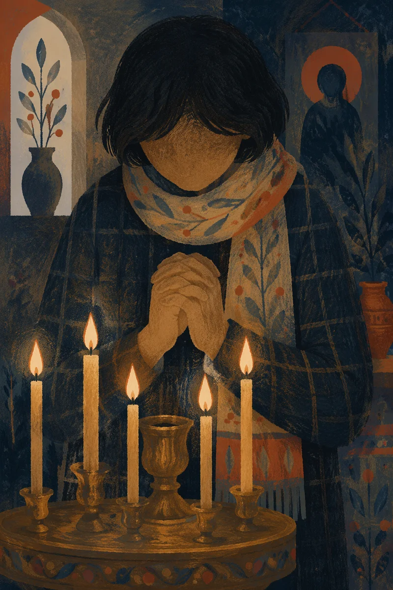 Folded Hands in Candlelit Prayer
