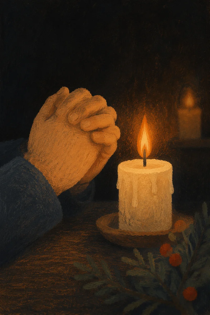 Folded Hands in Prayer by Candlelight