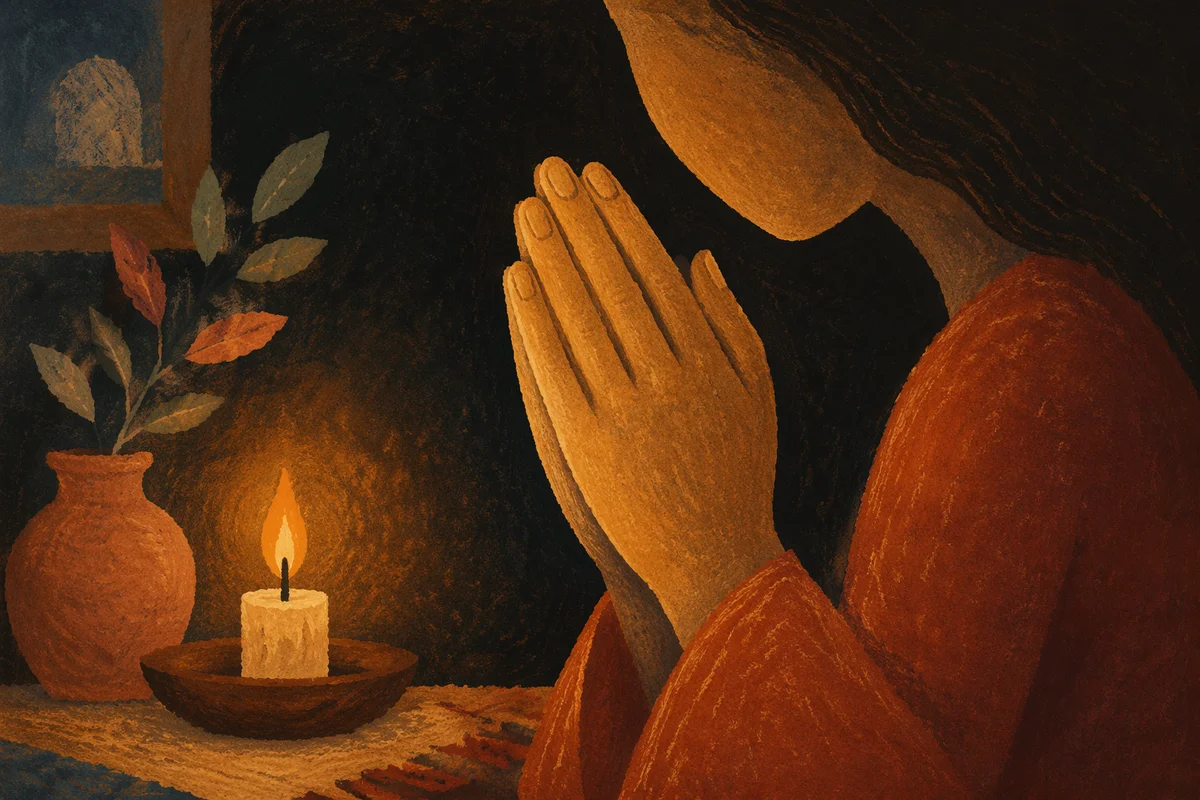 Candlelit Hands Folded in Quiet Prayer