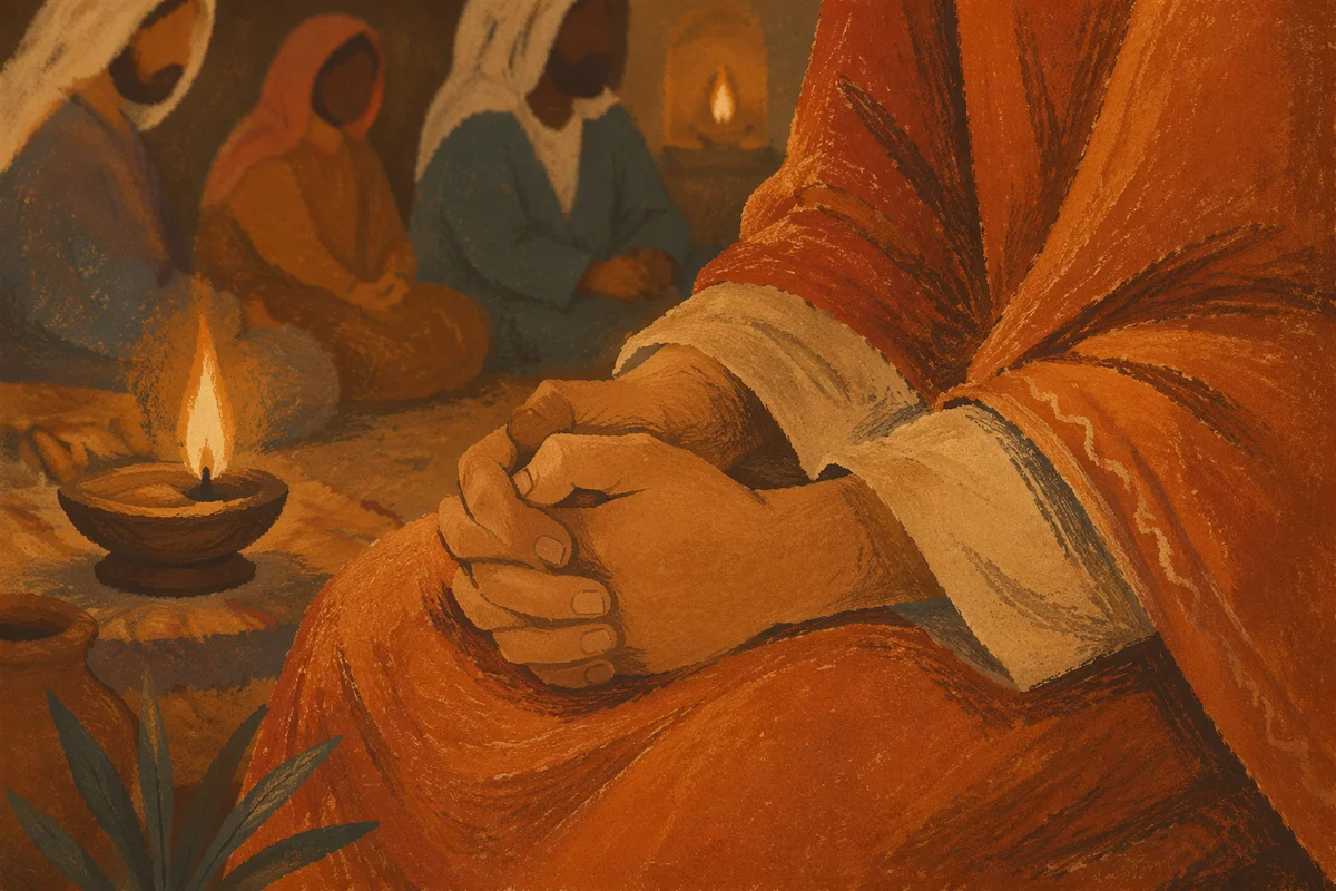 Folded Hands in Candlelit Prayer