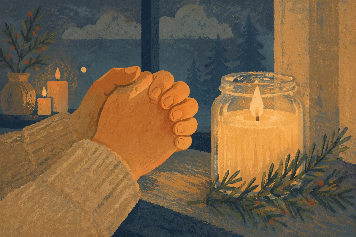 Folded Hands in Prayer by Candlelight