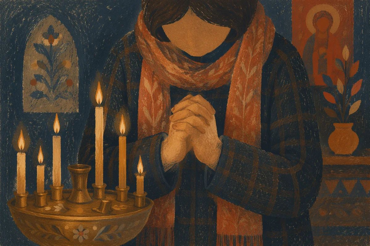 Hands Folded in Prayer by Candlelight