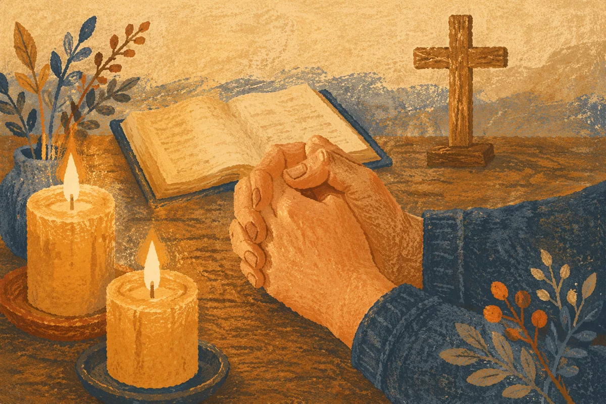 Folded Prayer Hands in Warm Candlelight
