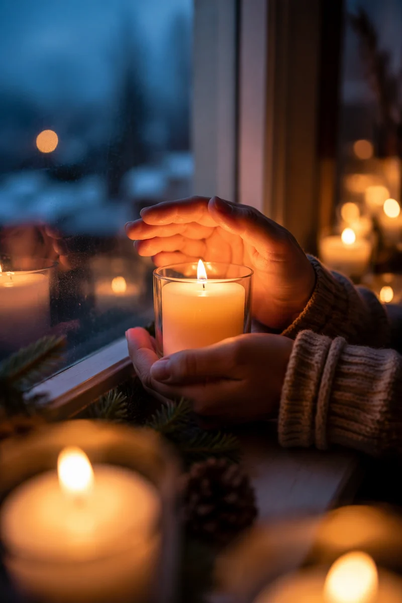 Folded Hands Praying Beside Candlelight
