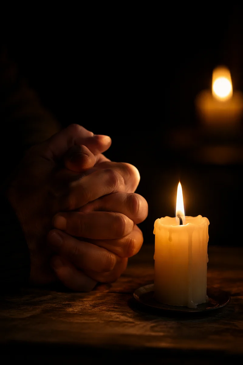 Folded Prayer Hands by Candlelight