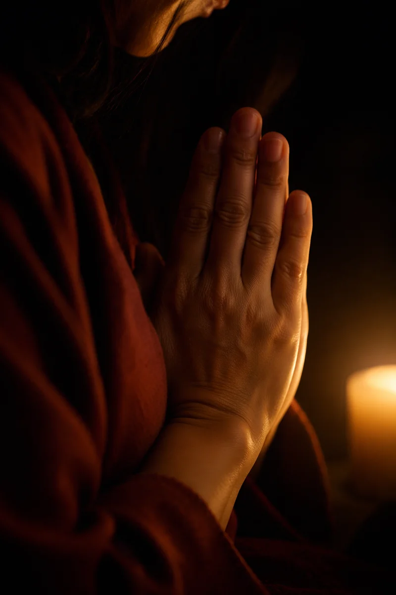 Candlelit Hands Folded in Quiet Prayer