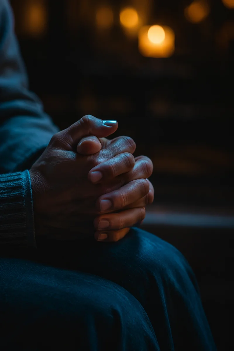Folded Hands in Candlelit Prayer