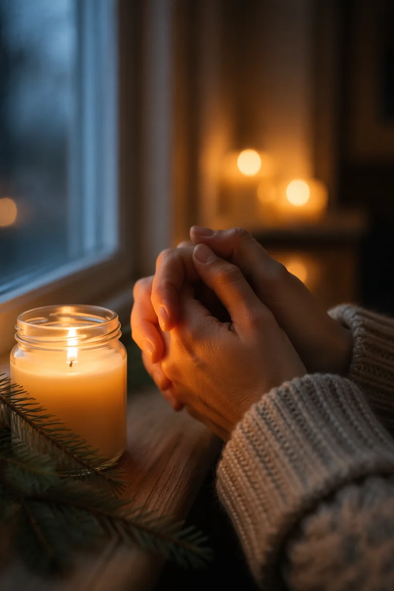 Hands Folded in Prayer by Candlelight