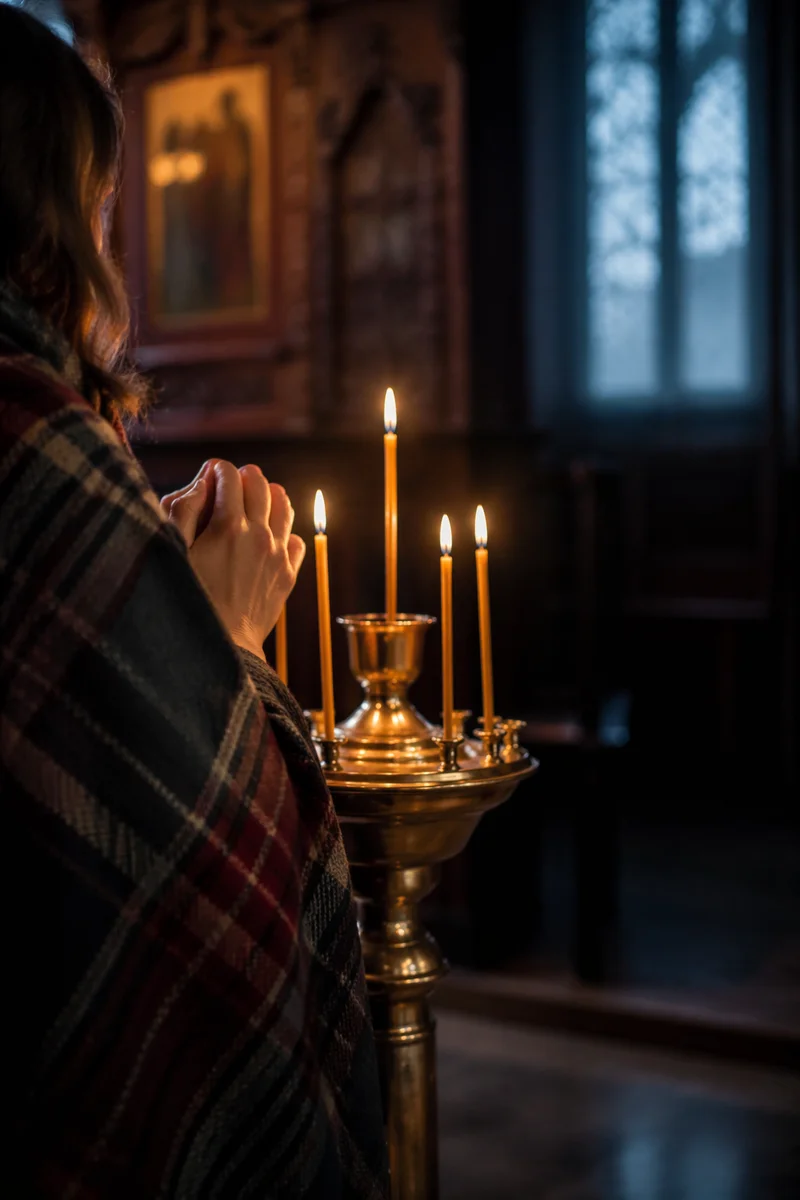 Hands Folded in Prayer by Candlelight
