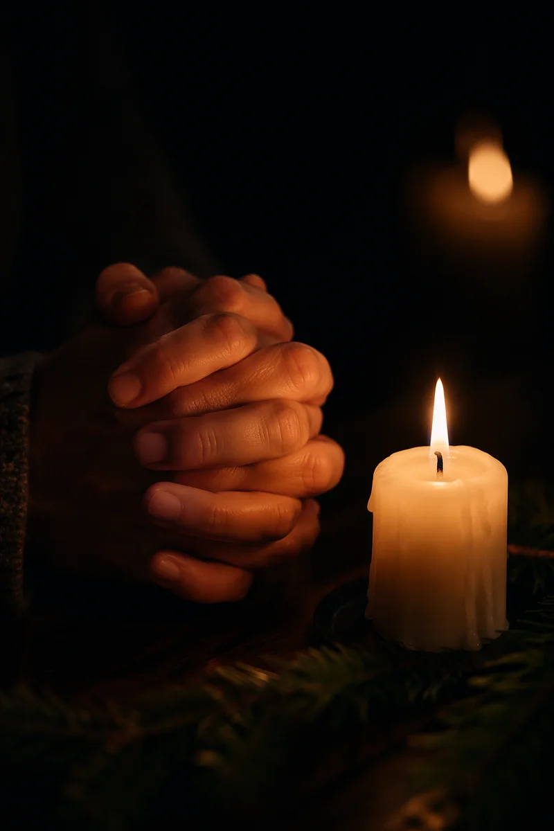 Folded Prayer Hands by Candlelight