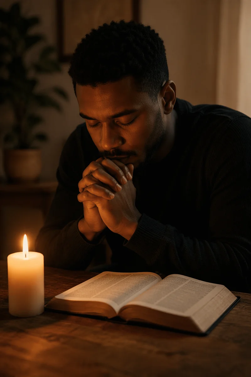 Young Man Praying by Candlelight