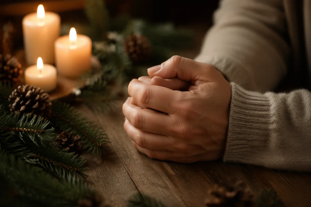 Hands Folded in Prayer by Candlelight