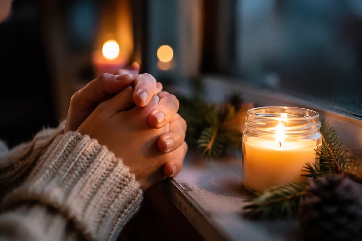 Hands Folded in Prayer by Candlelight