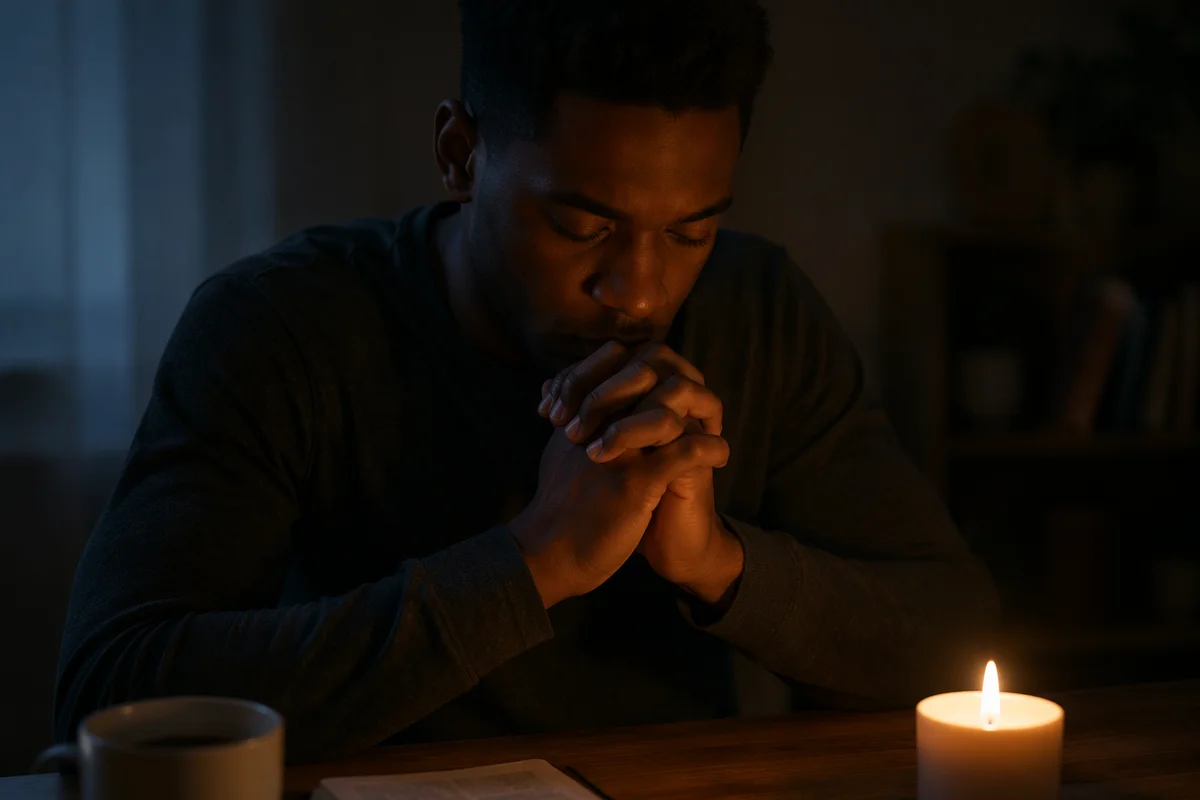 Young Man Praying by Candlelight