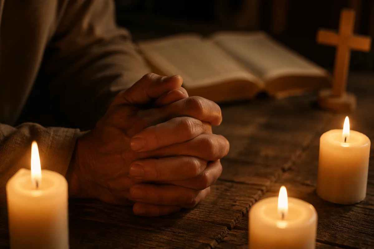 Candlelit Hands Folded in Quiet Prayer