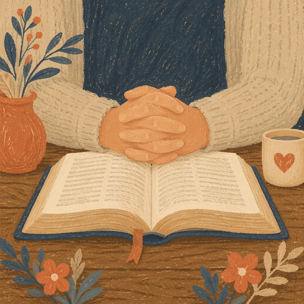 Clasped Hands Praying Over Open Bible