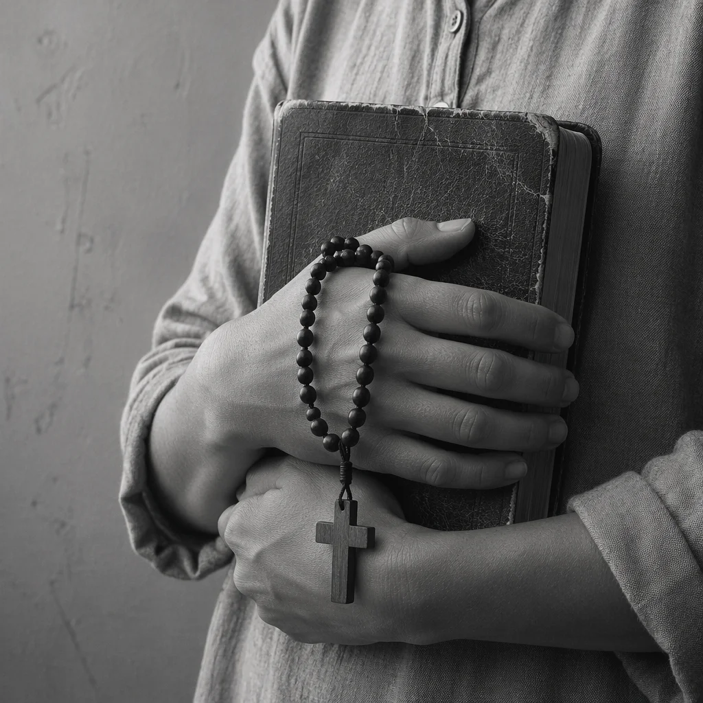 Reverent Hands Holding a Worn Bible