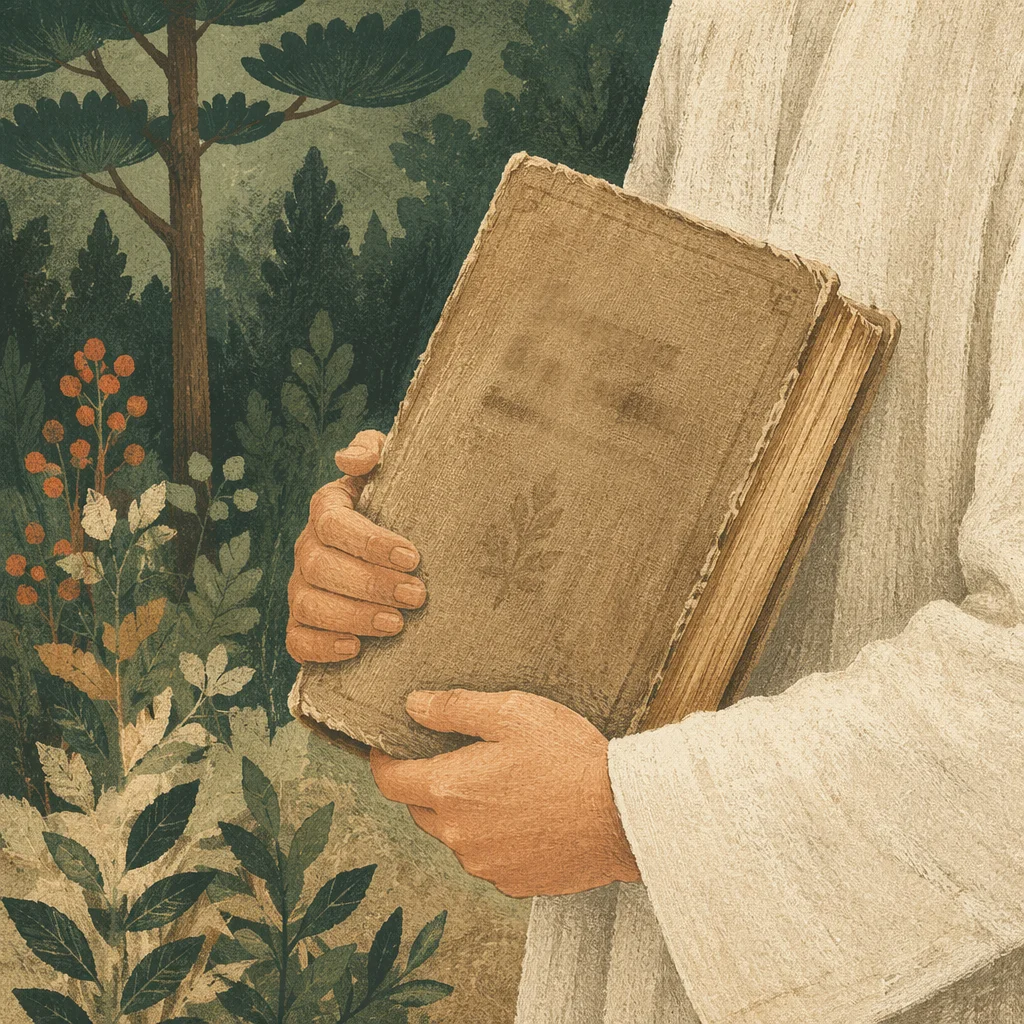 Hands Holding Worn Bible in Evergreen Light