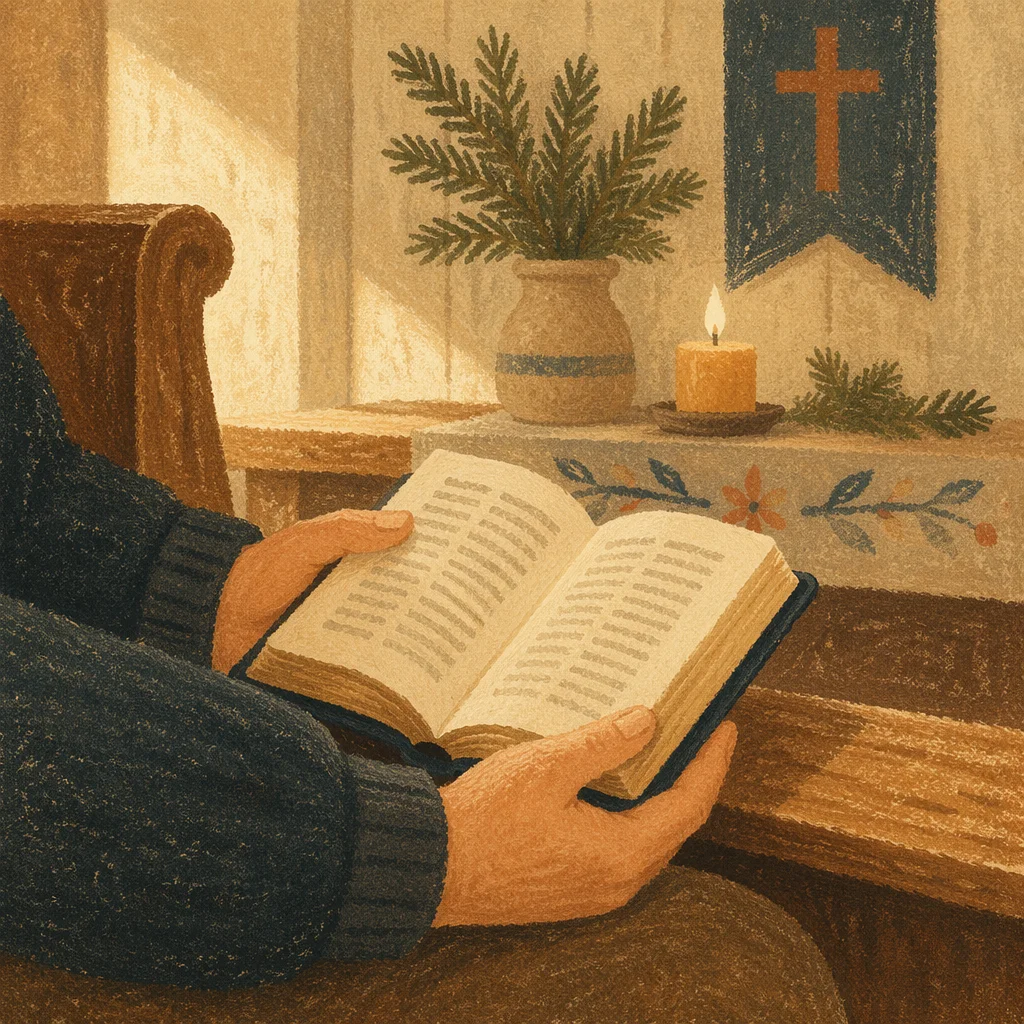 Hands Holding Bible in Quiet Chapel