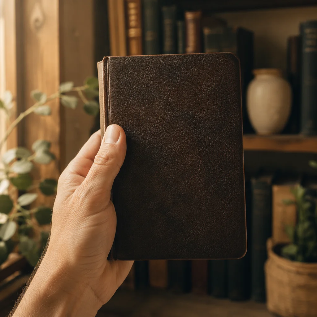 Hand Holding Bible in Warm Evergreen Light