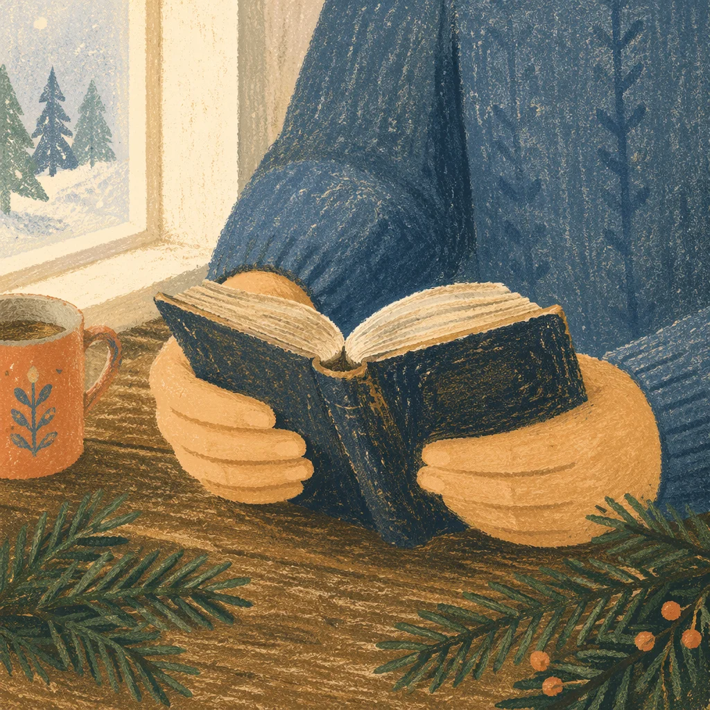 Hands Holding Bible by Evergreen Branches