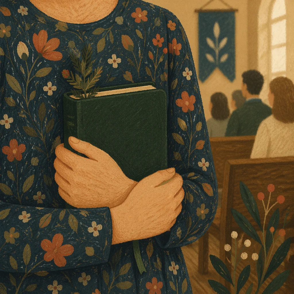 Hands Holding Green Bible Close Up