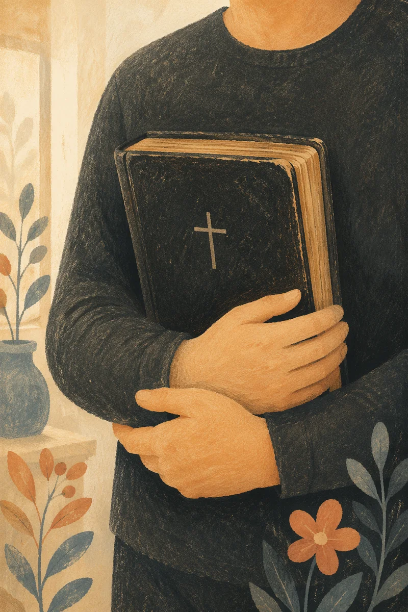 Hands Holding Worn Bible in Warm Light
