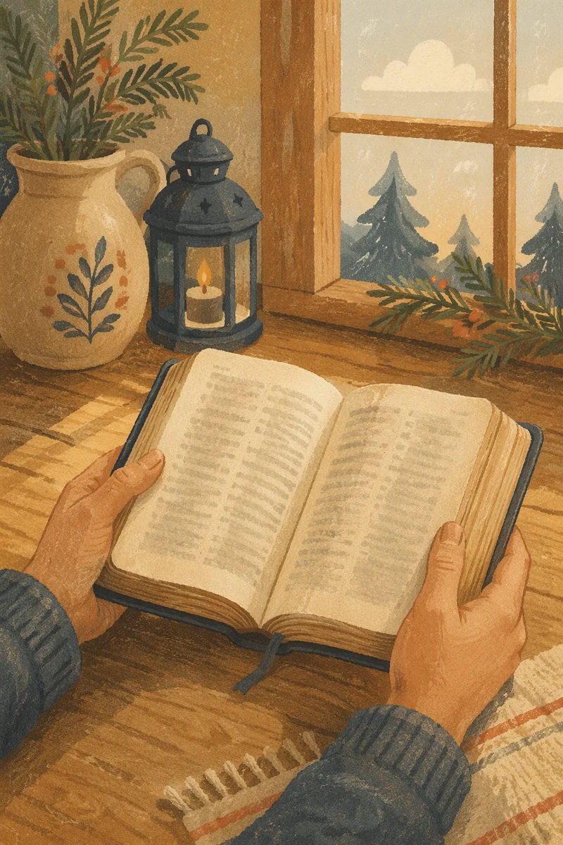 Hands Holding Open Bible by Window