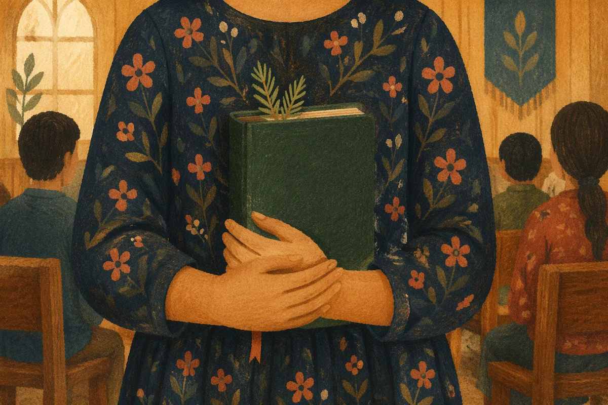 Hands Holding Green Devotional Bible Close Up