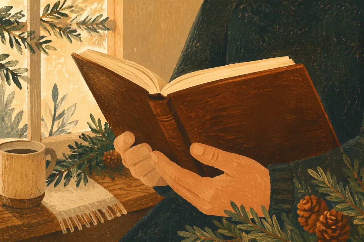 Hands Holding Bible with Evergreen Branches