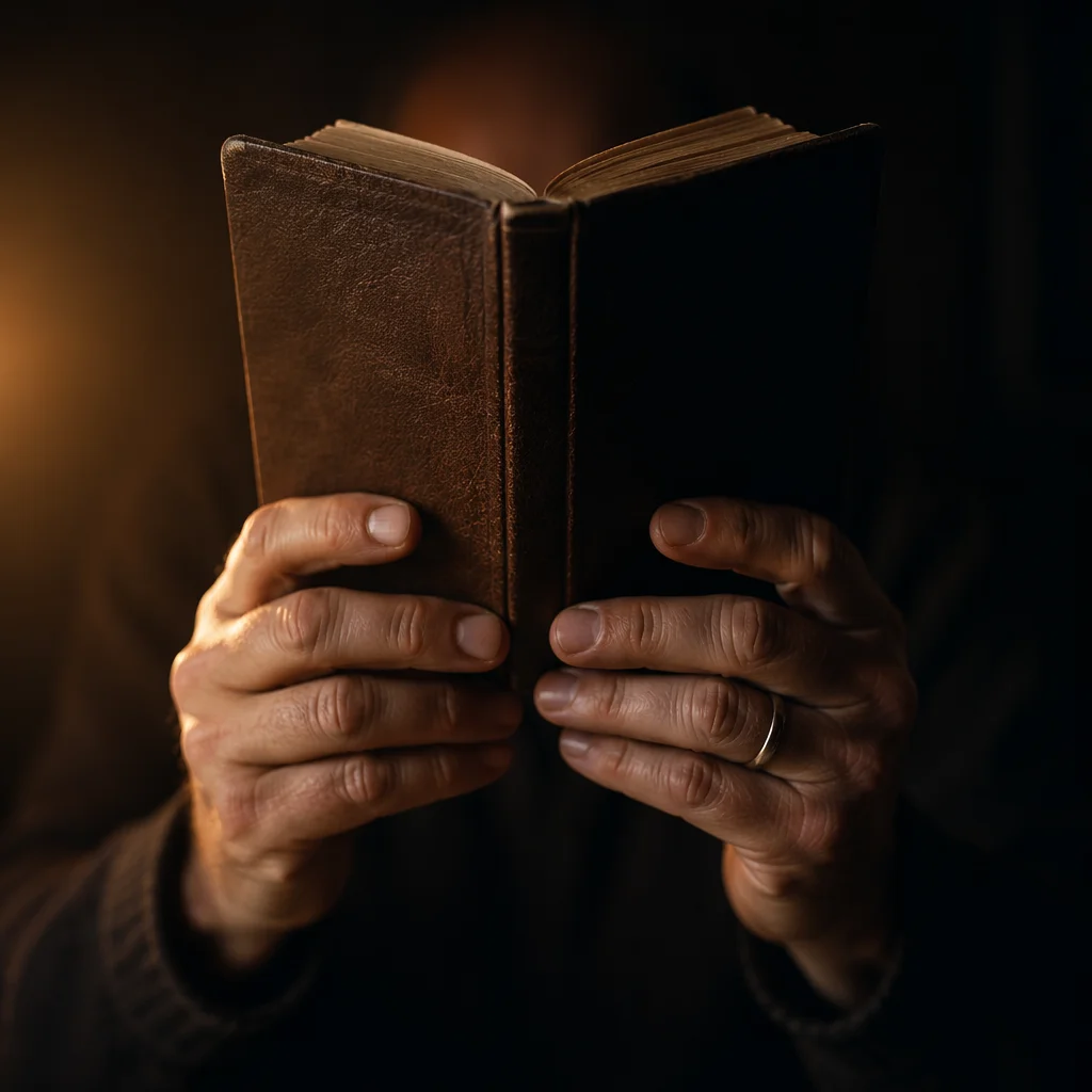 Hands Holding Bible in Warm Contemplative Light